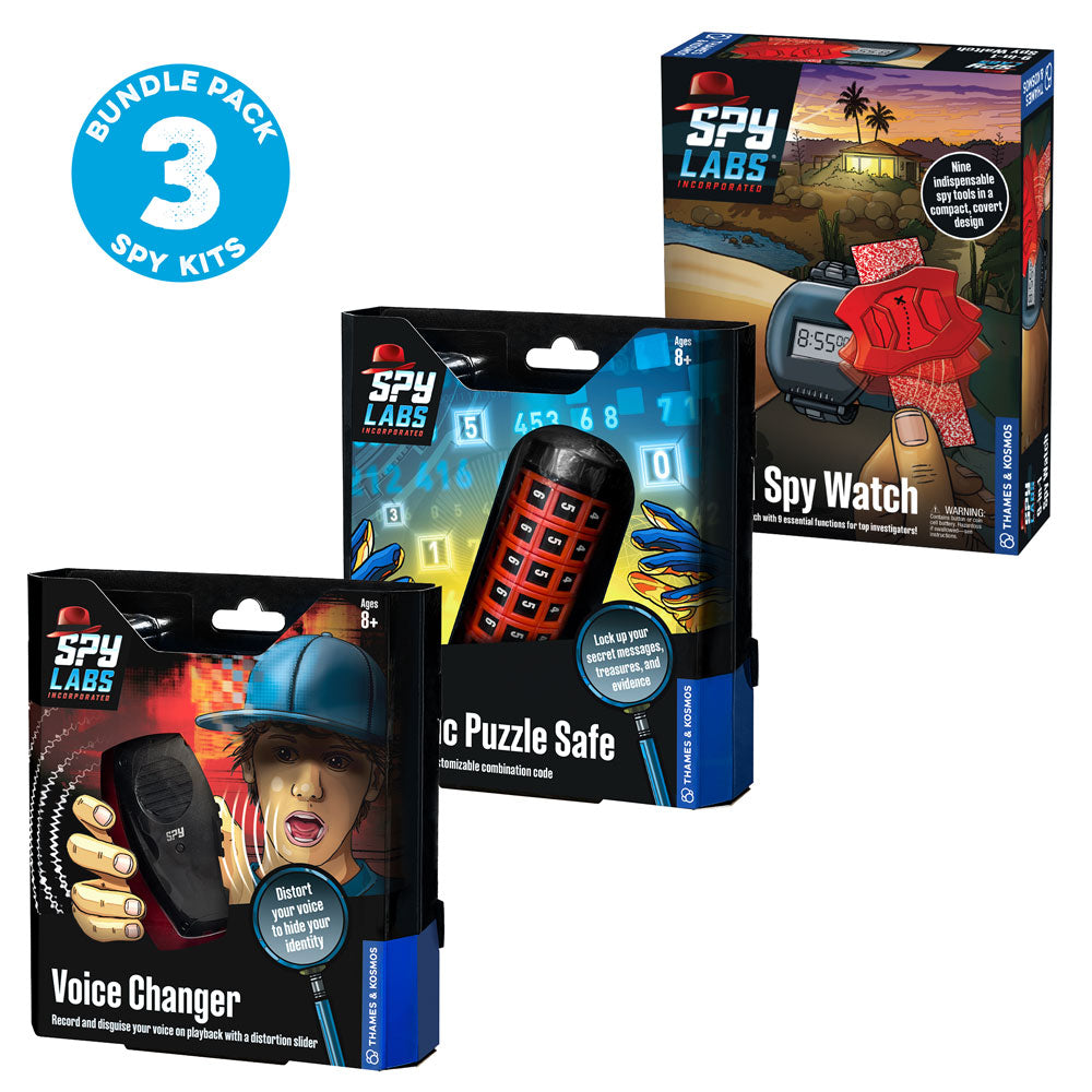 Spy Labs: Three-pack Spy Gear Bundle: 9-in-1 Spy Watch | Cryptic Puzzle Safe | Voice Changer Activity Toys Thames & Kosmos