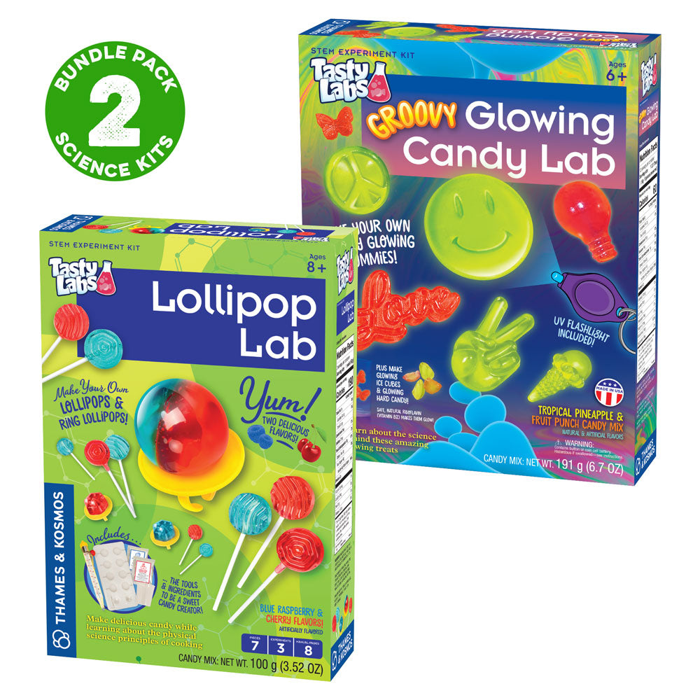 Candy Science Experiment Kits Two-Pack: Lollipop Lab | Groovy Glowing Candy Lab STEM Thames & Kosmos