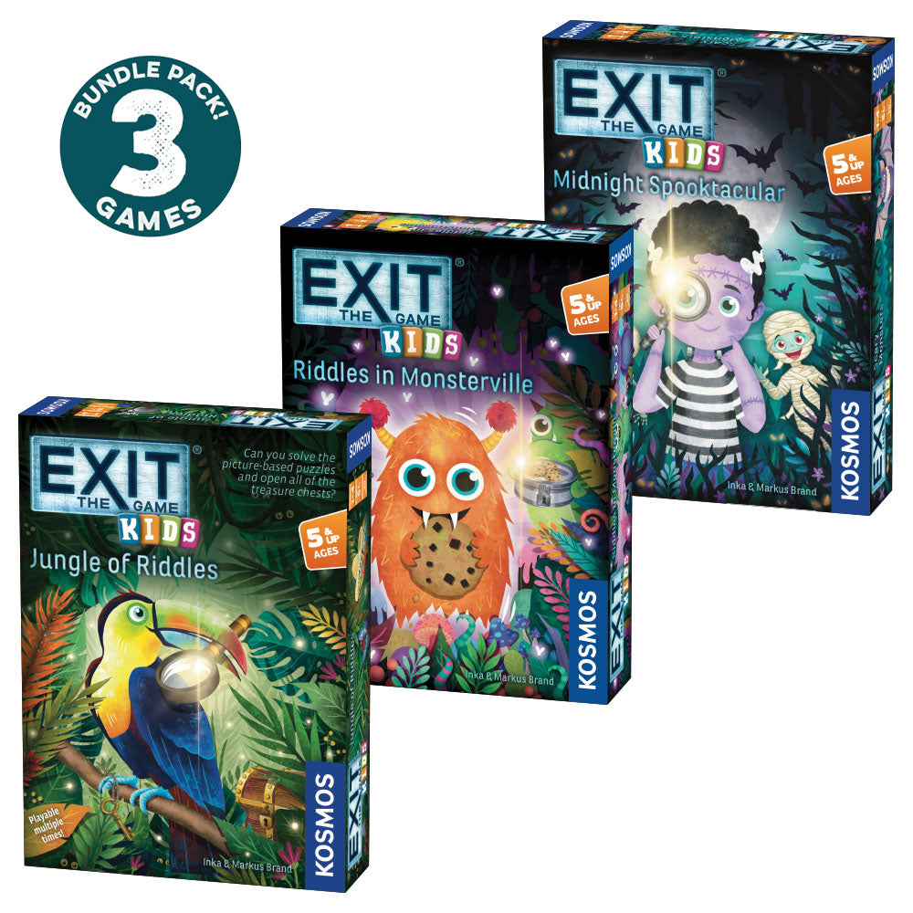 EXIT Game Kids Three-Pack Bundle - EXIT: Kids - The Jungle of Riddles | EXIT: Kids - Riddles in Monsterville| EXIT: Kids - Midnight Spooktacular Games Thames & Kosmos