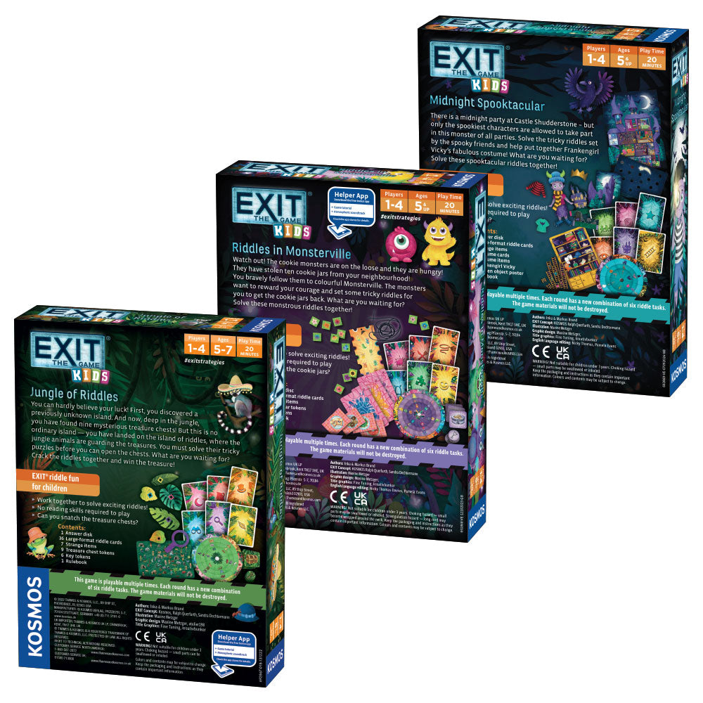 EXIT Game Kids Three-Pack Bundle - EXIT: Kids - The Jungle of Riddles | EXIT: Kids - Riddles in Monsterville| EXIT: Kids - Midnight Spooktacular Games Thames & Kosmos