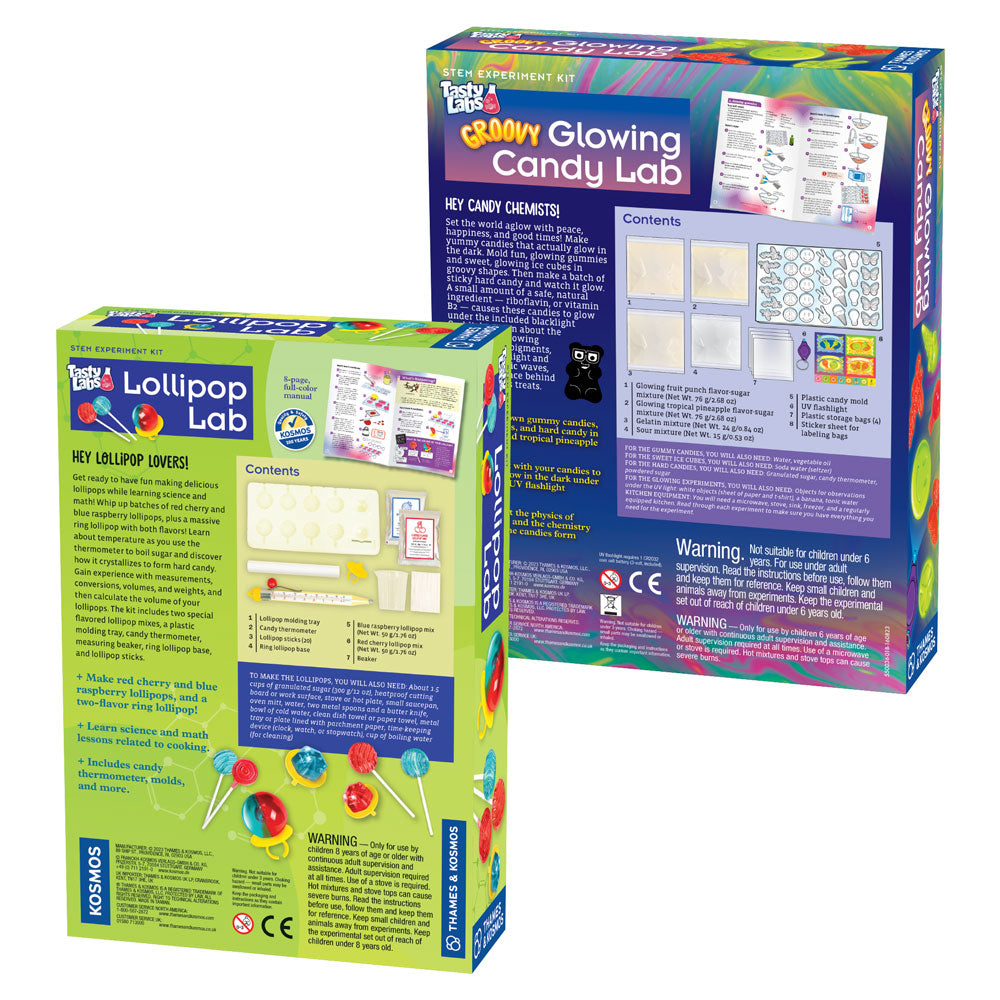 Candy Science Experiment Kits Two-Pack: Lollipop Lab | Groovy Glowing Candy Lab STEM Thames & Kosmos
