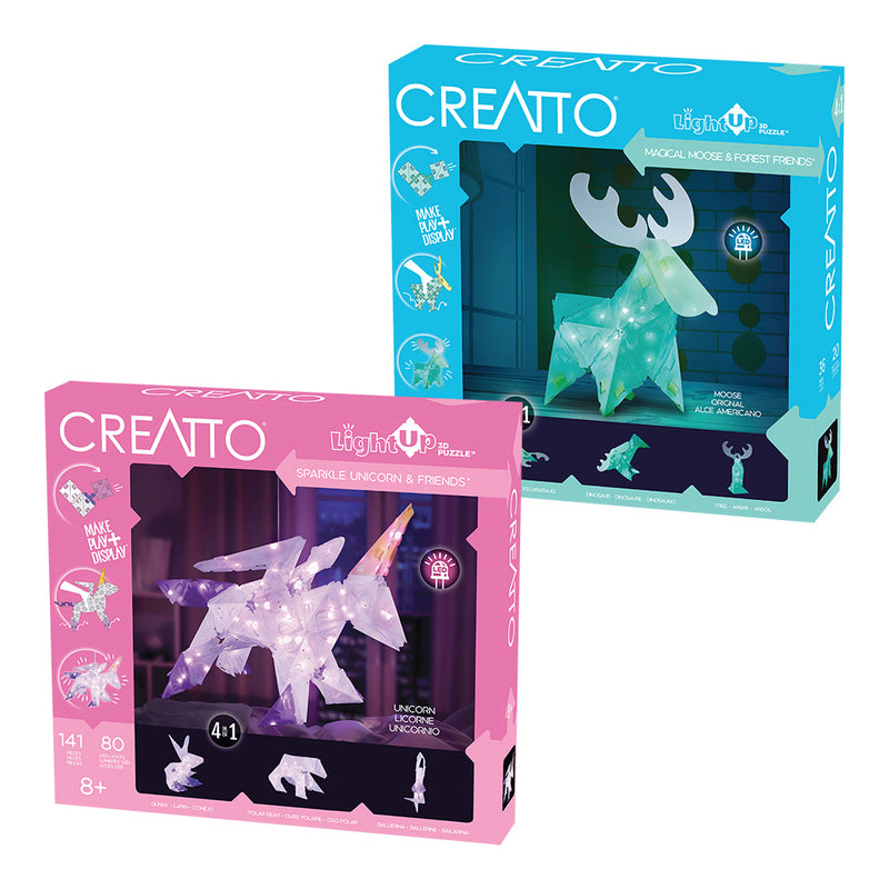 Creatto Bundle: Sparkle Unicorn & Friends and Magical Moose & Forest Friends Light-Up 3D Puzzles Thames & Kosmos   