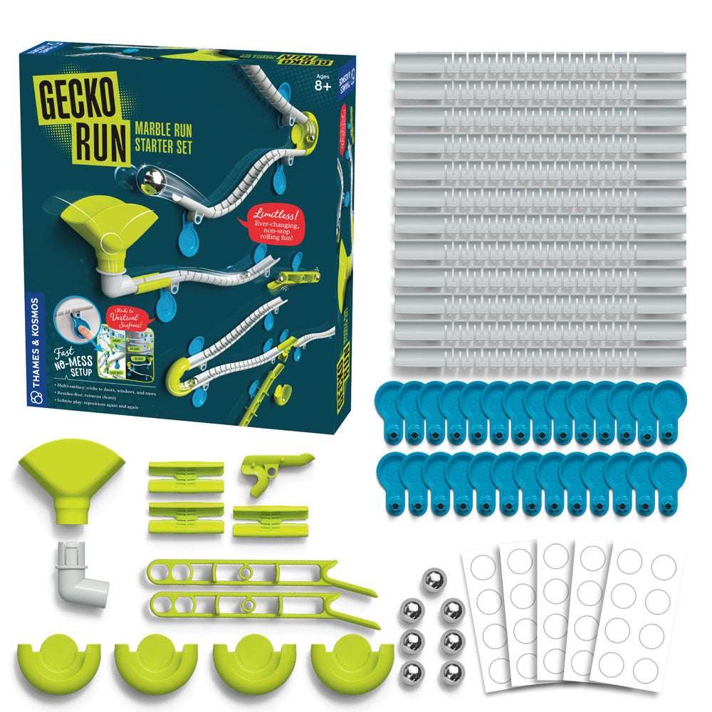 Gecko Run: Marble Run Six-pack Bundle: Starter Set | Rapid-Fire Launcher | Flex-Corner Expansion Pack | Twister | Loop | Trampoline Expansion Pack Marble Runs Thames & Kosmos