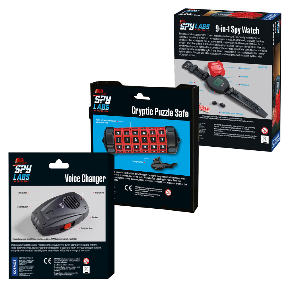 Spy Labs: Three-pack Spy Gear Bundle: 9-in-1 Spy Watch | Cryptic Puzzle Safe | Voice Changer Activity Toys Thames & Kosmos