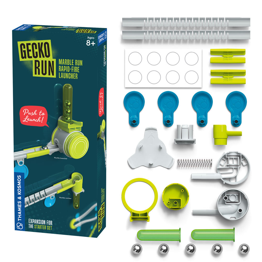 Gecko Run: Marble Run Six-pack Bundle: Starter Set | Rapid-Fire Launcher | Flex-Corner Expansion Pack | Twister | Loop | Trampoline Expansion Pack Marble Runs Thames & Kosmos