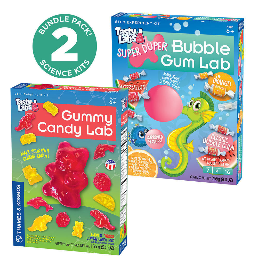 Candy Science Experiment Kits. Two-Pack: Gummy Candy Lab & Super Duper Bubble Gum Lab STEM Thames & Kosmos