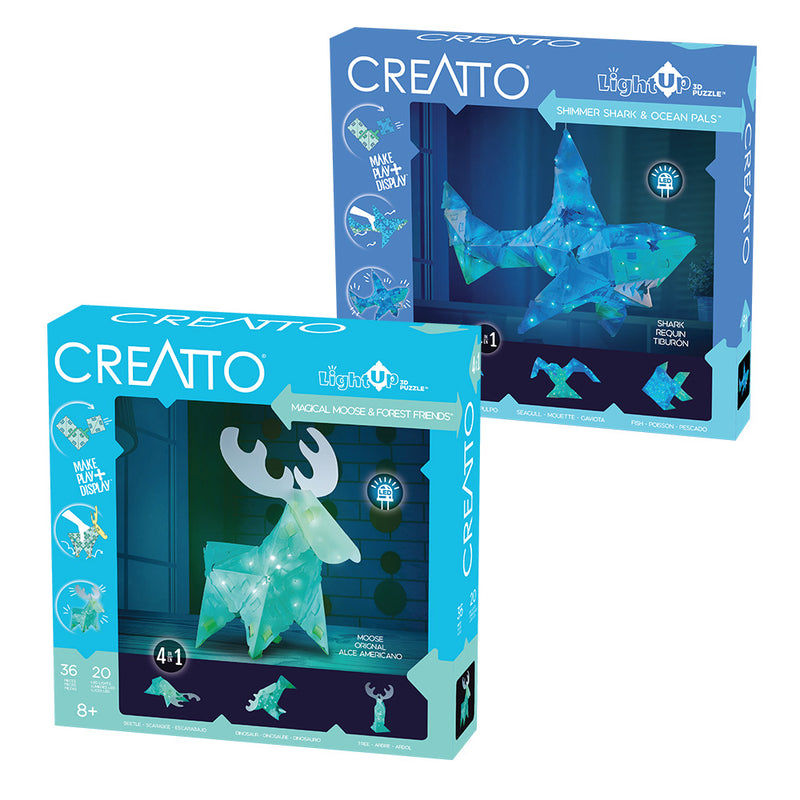 Creatto Bundle: Shimmer Shark & Ocean Pals and Magical Moose & Forest Friends Light-Up 3D Puzzles Thames & Kosmos   
