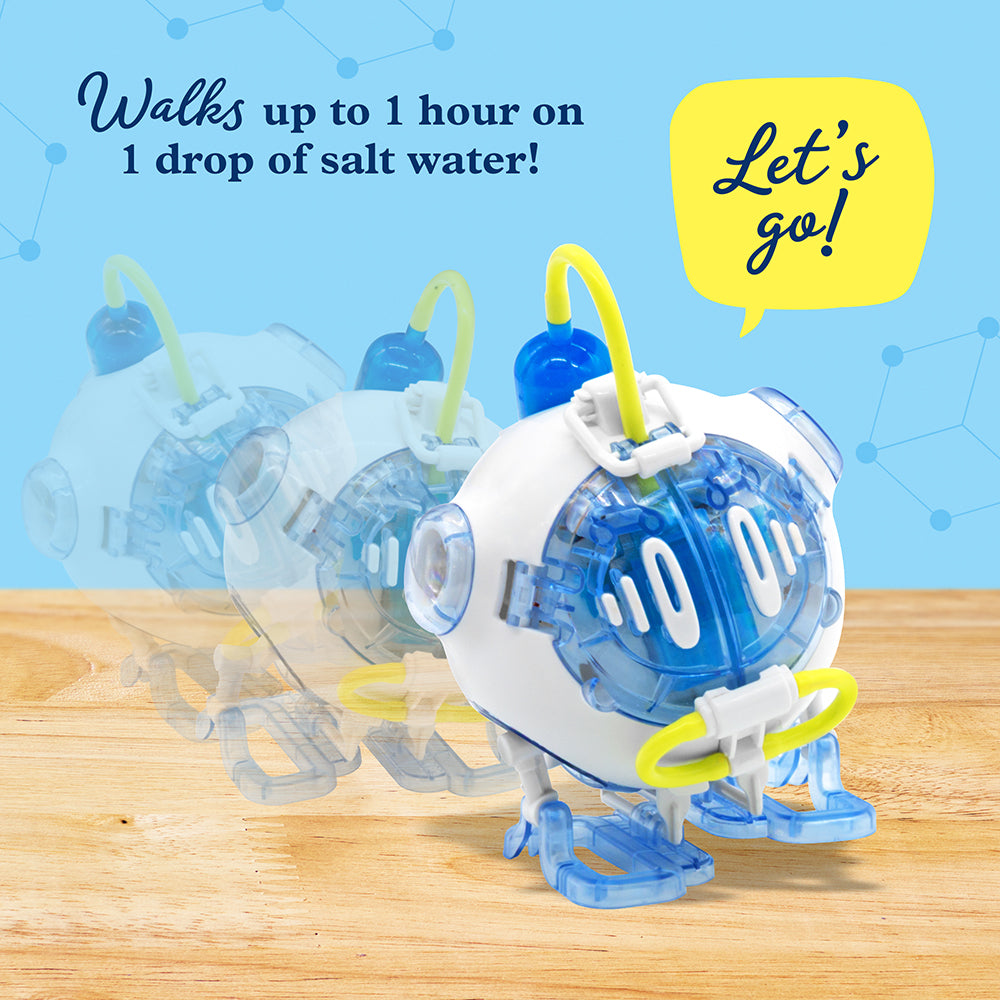 Salt Water Fuel Cell: robot walking on one drop of saltwater