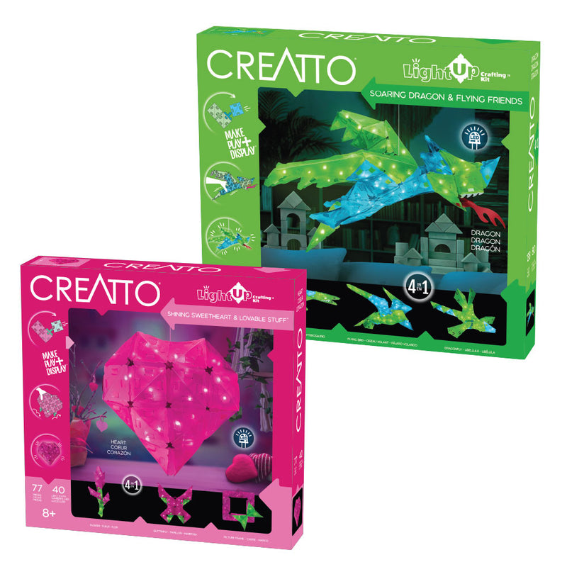 Creatto 2-Pack Bundle: Soaring Dragon & Flying Friends and Shining Sweetheart & Lovable Stuff Light-Up 3D Puzzles Thames & Kosmos   