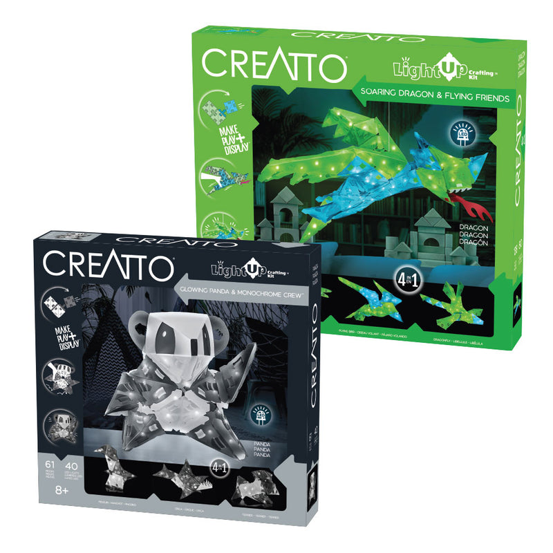 Creatto 2-Pack Bundle: Soaring Dragon & Flying Friends and Glowing Panda & Monochrome Crew Light-Up 3D Puzzles Thames & Kosmos   